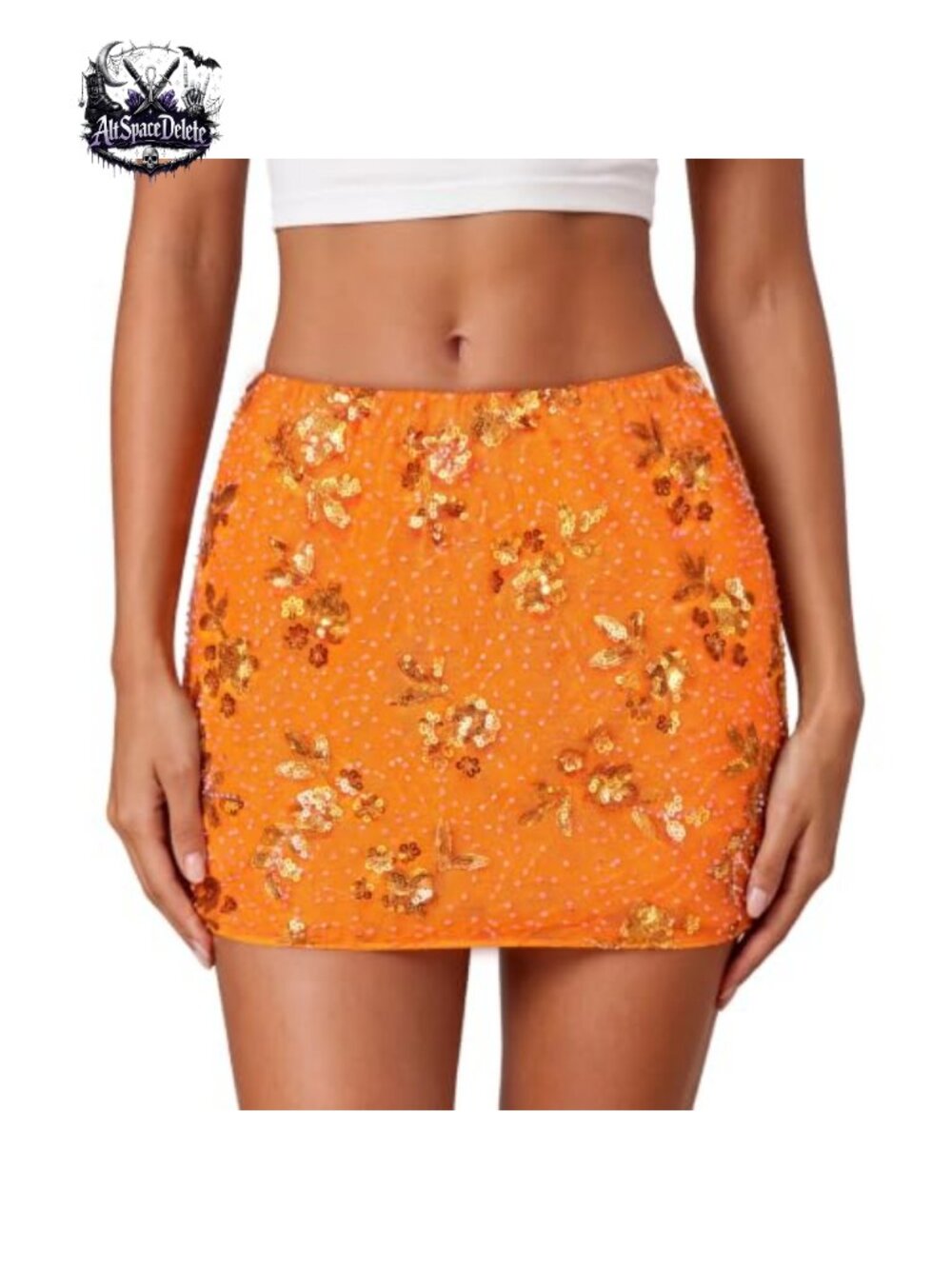 Sequin Mini Skirt with Floral Beads Sparkly Retro Y2K Skort